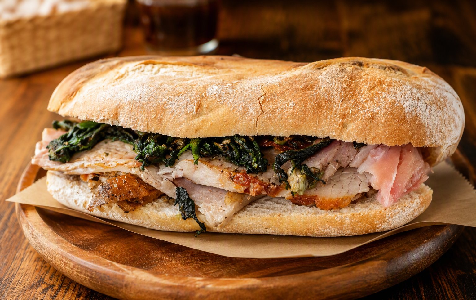 Il panino con la porchetta e le verdure ripassate